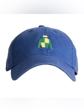 Harding-Lane Needlepoint Jockey Horse Racing Blue Adjustable Baseball Hat Cap